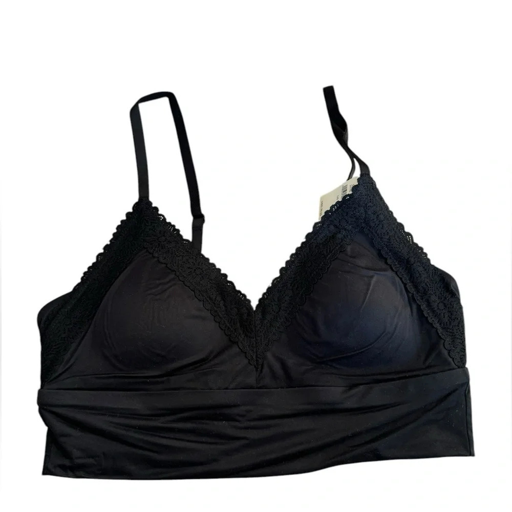 NWT Aerie Sunnie Blossom Lace Padded Triangle Bralette Black